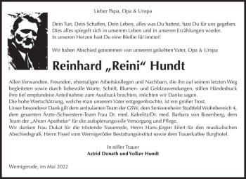 Traueranzeige von Reinhard 