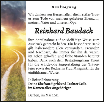 Traueranzeige von Reinhard Baudach  von Magdeburger Volksstimme