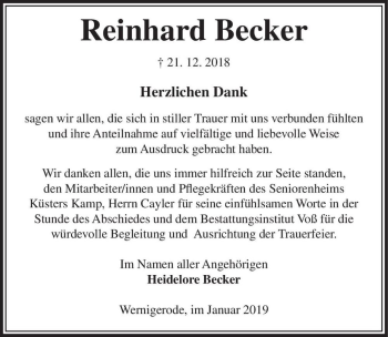 Traueranzeige von Reinhard Becker  von Magdeburger Volksstimme