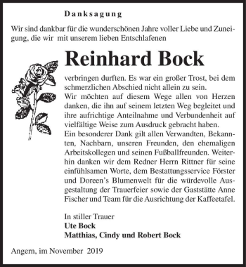 Traueranzeige von Reinhard Bock  von Magdeburger Volksstimme
