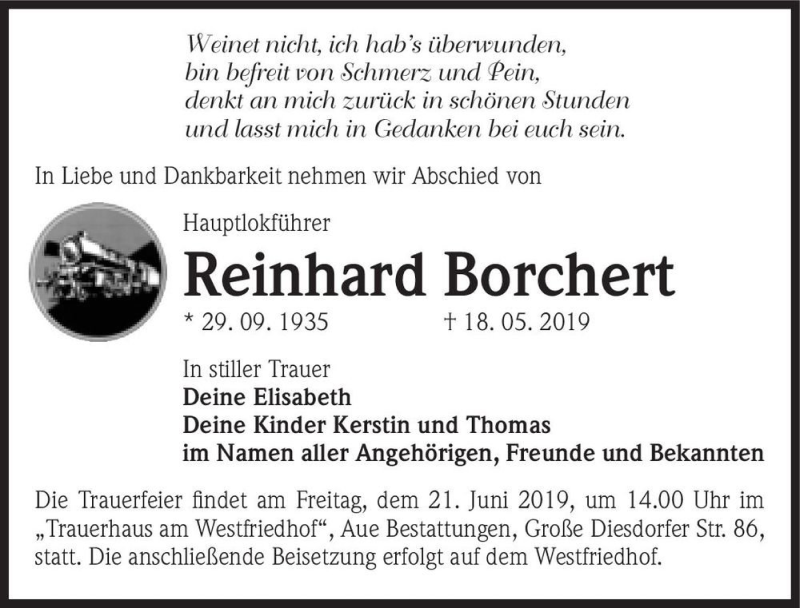  Traueranzeige für Reinhard Borchert  vom 25.05.2019 aus Magdeburger Volksstimme