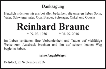 Traueranzeige von Reinhard Braune  von Magdeburger Volksstimme