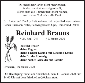 Traueranzeige von Reinhard Brauns  von Magdeburger Volksstimme