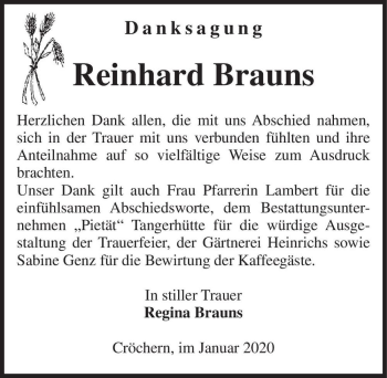 Traueranzeige von Reinhard Brauns  von Magdeburger Volksstimme