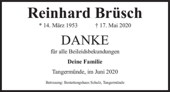 Traueranzeige von Reinhard Brüsch  von Magdeburger Volksstimme