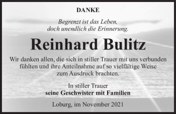 Traueranzeige von Reinhard Bulitz  von Magdeburger Volksstimme