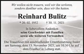 Traueranzeige von Reinhard Bulitz  von Magdeburger Volksstimme
