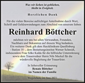 Traueranzeige von Reinhard Böttcher  von Magdeburger Volksstimme