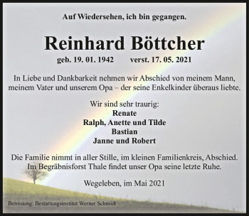 Traueranzeige von Reinhard Böttcher  von Magdeburger Volksstimme