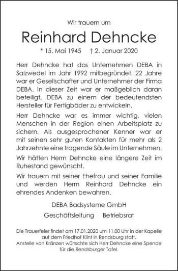 Traueranzeige von Reinhard Dehncke  von Magdeburger Volksstimme