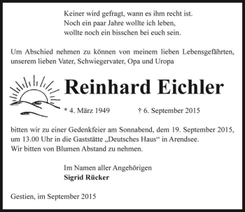 Traueranzeige von Reinhard Eichler  von Magdeburger Volksstimme