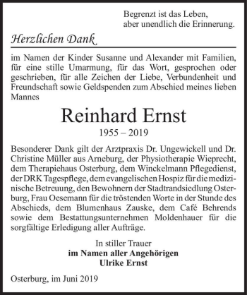 Traueranzeige von Reinhard Ernst  von Magdeburger Volksstimme