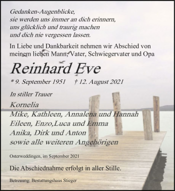 Traueranzeige von Reinhard Eve  von Magdeburger Volksstimme