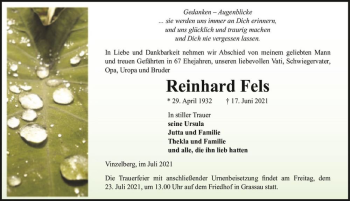 Traueranzeige von Reinhard Fels  von Magdeburger Volksstimme