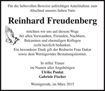 Traueranzeige von Reinhard Freudenberg  von Magdeburger Volksstimme