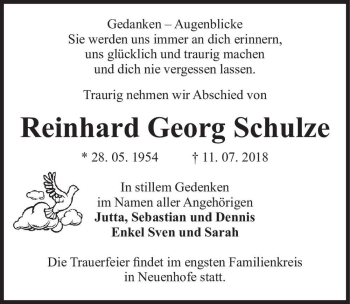Traueranzeige von Reinhard Georg Schulze  von Magdeburger Volksstimme