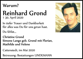 Traueranzeige von Reinhard Grond  von Magdeburger Volksstimme