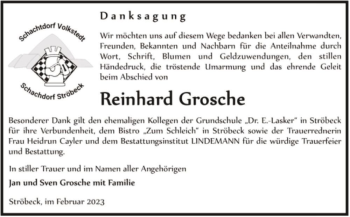 Traueranzeige von Reinhard Grosche  von Magdeburger Volksstimme