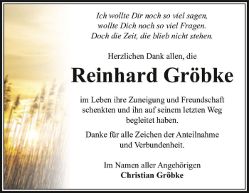 Traueranzeige von Reinhard Gröbke  von Magdeburger Volksstimme