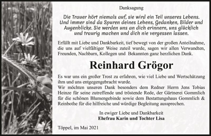  Traueranzeige für Reinhard Grögor  vom 12.06.2021 aus Magdeburger Volksstimme