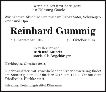 Traueranzeige von Reinhard Gummig  von Magdeburger Volksstimme