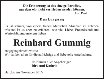 Traueranzeige von Reinhard Gummig  von Magdeburger Volksstimme