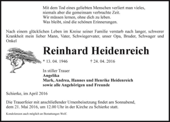Traueranzeige von Reinhard Heidenreich  von Magdeburger Volksstimme