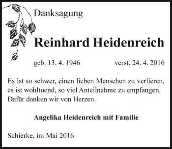 Traueranzeige von Reinhard Heidenreich  von Magdeburger Volksstimme