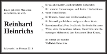 Traueranzeige von Reinhard Heinrichs  von Magdeburger Volksstimme