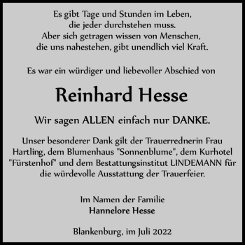 Traueranzeige von Reinhard Hesse  von Magdeburger Volksstimme