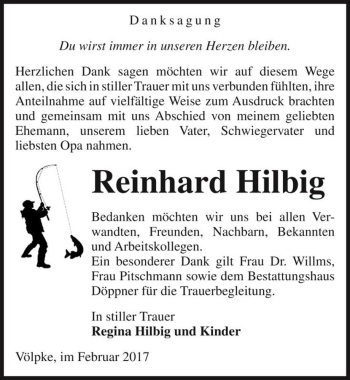 Traueranzeige von Reinhard Hilbig  von Magdeburger Volksstimme