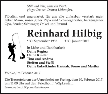 Traueranzeige von Reinhard Hilbig  von Magdeburger Volksstimme