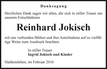 Traueranzeige von Reinhard Jokisch  von Magdeburger Volksstimme