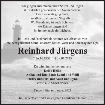 Traueranzeige von Reinhard Jürgens  von Magdeburger Volksstimme