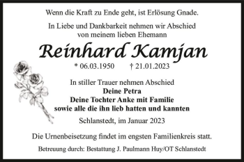 Traueranzeige von Reinhard Kamjan  von Magdeburger Volksstimme