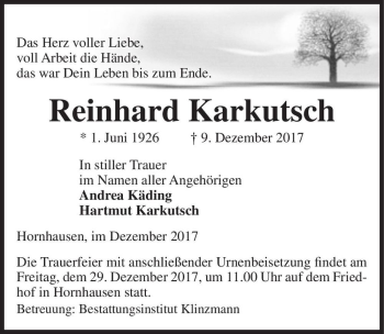 Traueranzeige von Reinhard Karkutsch  von Magdeburger Volksstimme