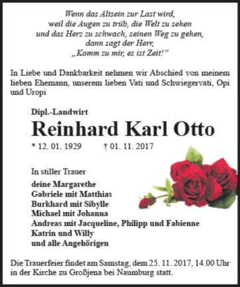 Traueranzeige von Reinhard Karl Otto  von Magdeburger Volksstimme