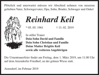 Traueranzeige von Reinhard Keil  von Magdeburger Volksstimme