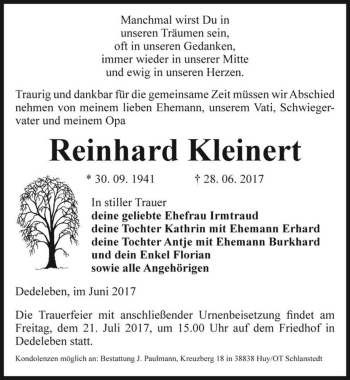 Traueranzeige von Reinhard Kleinert  von Magdeburger Volksstimme
