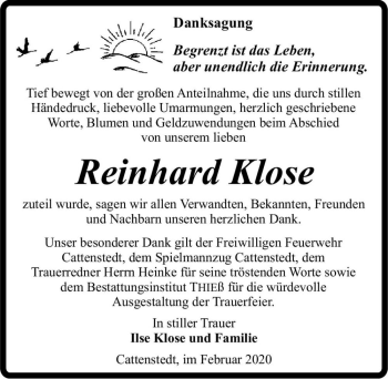 Traueranzeige von Reinhard Klose  von Magdeburger Volksstimme