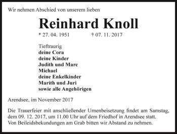Traueranzeige von Reinhard Knoll  von Magdeburger Volksstimme