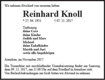 Traueranzeige von Reinhard Knoll  von Magdeburger Volksstimme