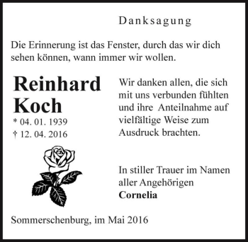 Traueranzeige von Reinhard Koch  von Magdeburger Volksstimme