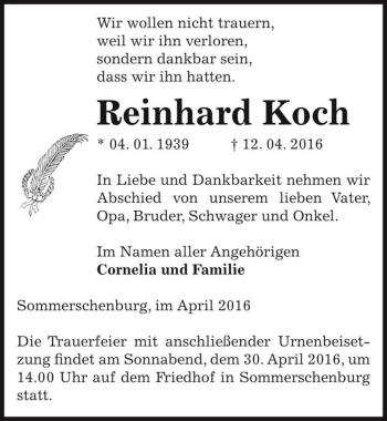 Traueranzeige von Reinhard Koch  von Magdeburger Volksstimme