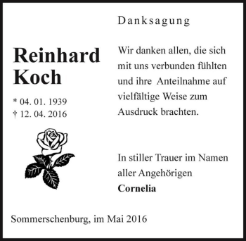 Traueranzeige von Reinhard Koch  von Magdeburger Volksstimme