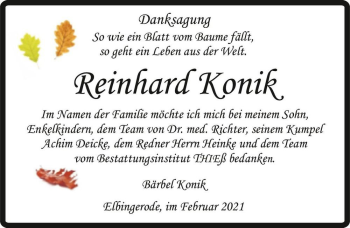 Traueranzeige von Reinhard Konik  von Magdeburger Volksstimme