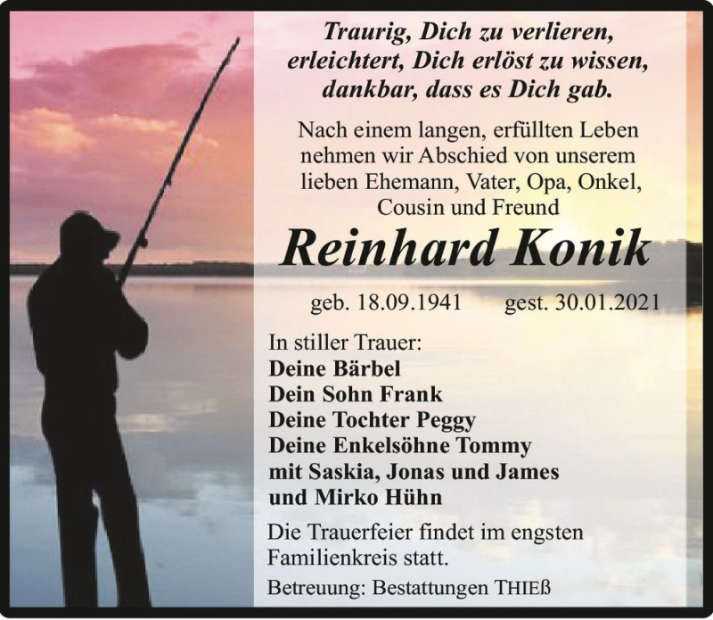  Traueranzeige für Reinhard Konik  vom 06.02.2021 aus Magdeburger Volksstimme
