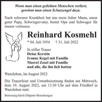 Traueranzeige von Reinhard Kosmehl  von Magdeburger Volksstimme