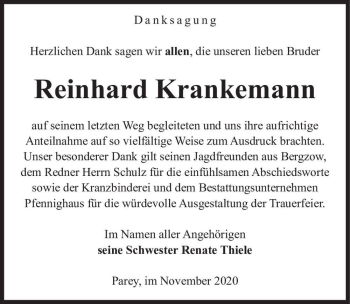 Traueranzeige von Reinhard Krankemann  von Magdeburger Volksstimme