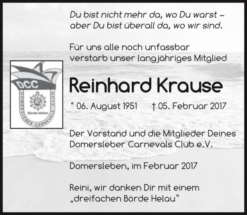 Traueranzeige für Reinhard Krause  vom 23.02.2017 aus Magdeburger Volksstimme